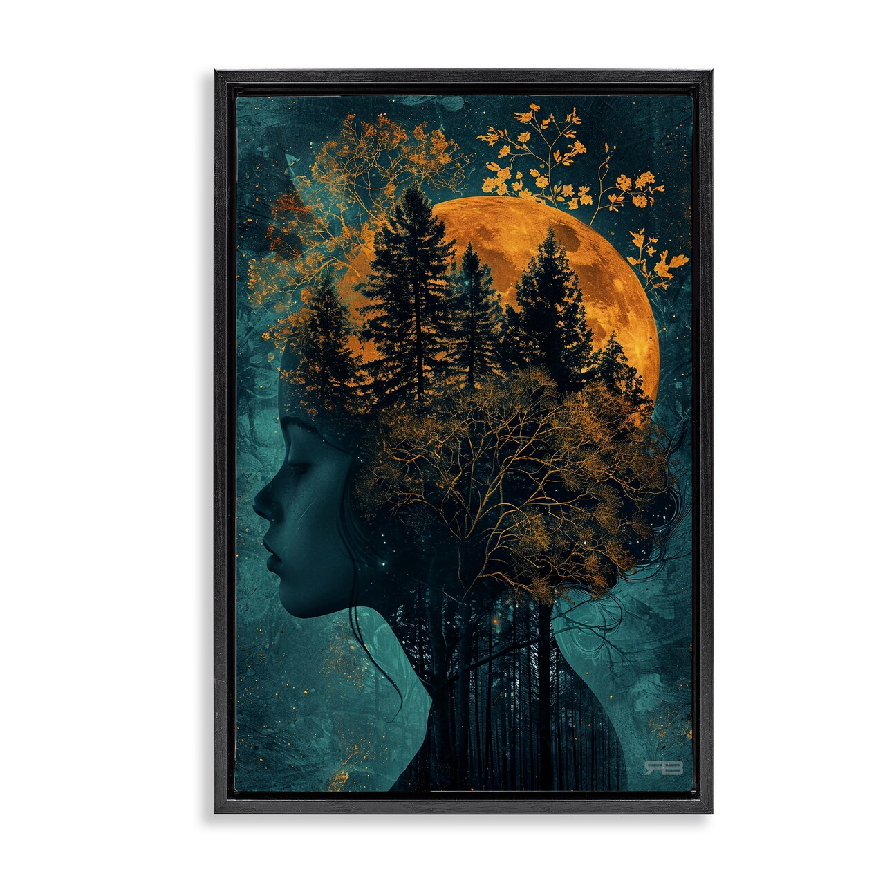 Stupell Industries Visage of Woman with Nature Framed Floater Canvas Wall Art Design by RB